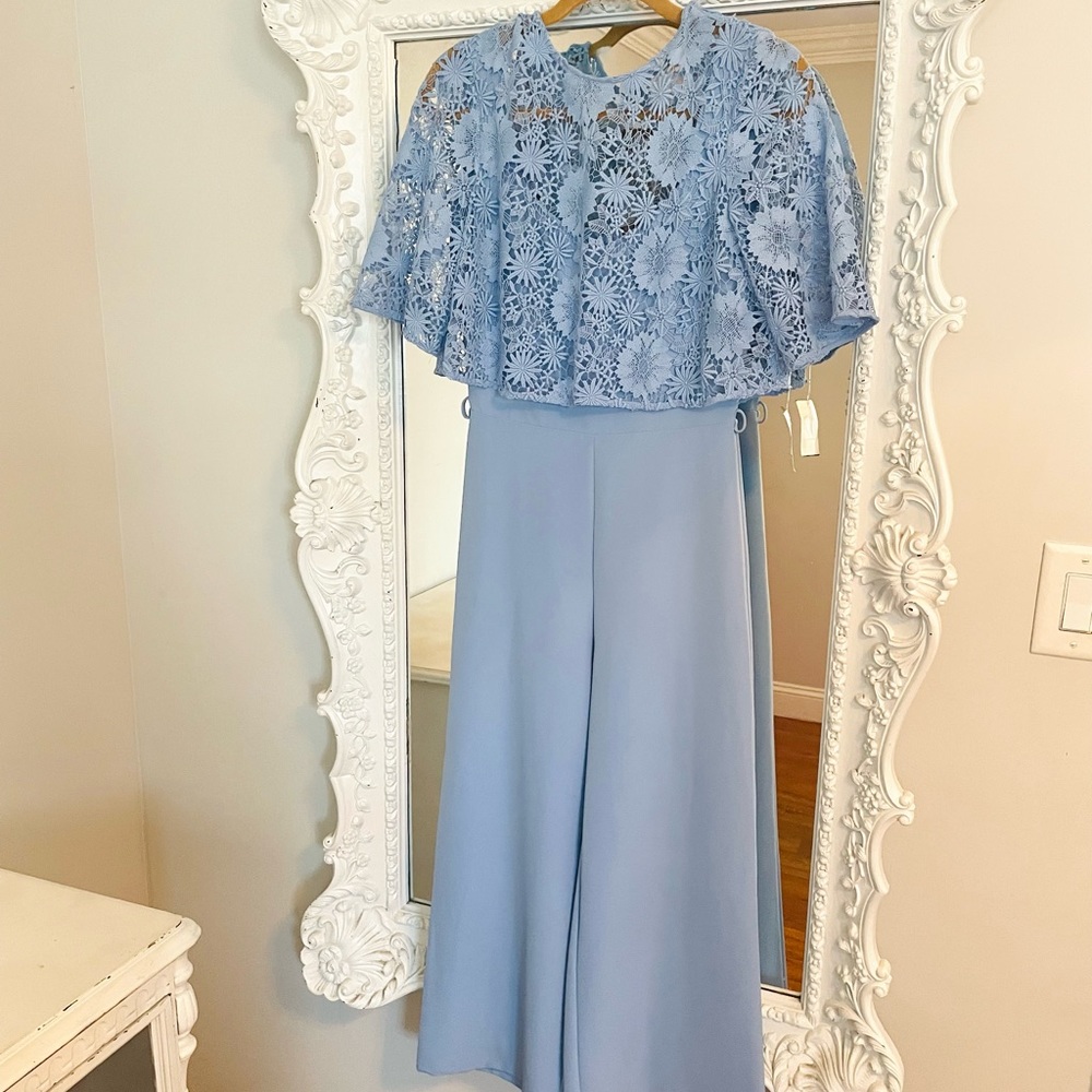 NWT $485 Space Style Concept Azalea Lt Blue Lace Crop Top Detail Dress Jumpsuit